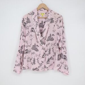 Shady Lady Pink Pagoda Toile Pajama Top Long Sleeve Sleep Shirt Size M